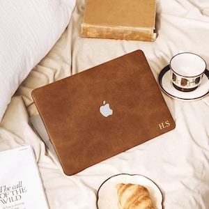 Cognac Brown Leather MacBook Case, Personalized Laptop Hard Cover, All New Protective Case For MacBook Air 13 15 Pro 14" 16"Neo A18 M2M3M4M5