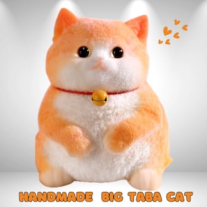 Large Taba Cat Squishy Toy, Handmade TPR Stress Relief Fidget, Kawaii Sensory Gift, Soft Squeeze Desk Plushie, Blue & Orange