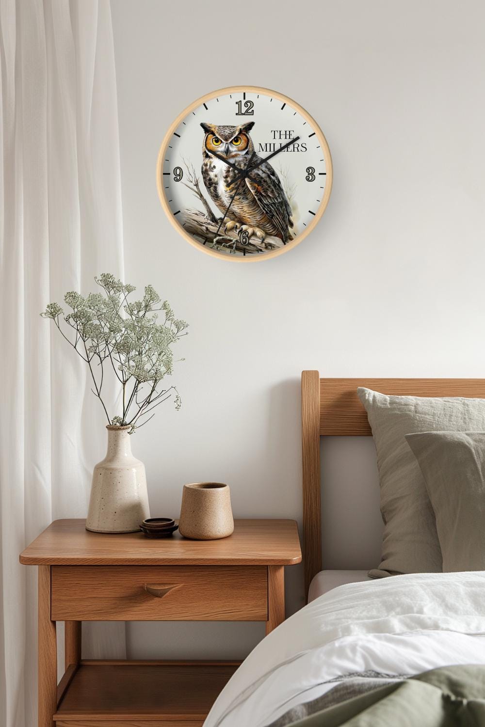 Personalized Owl Wall Clock | Custom Rustic Nature Bird Decor
