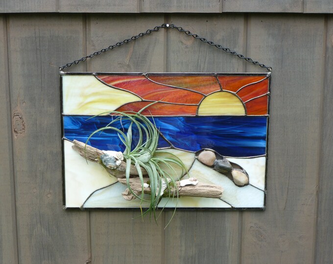 Stained Glass Sunset at the Beach With Air Plant - Etsy
