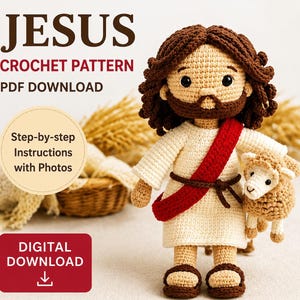 Jesus Amigurumi Virkmönster, Handledning för Herdedocka, Kristen DIY (PDF-nedladdning)