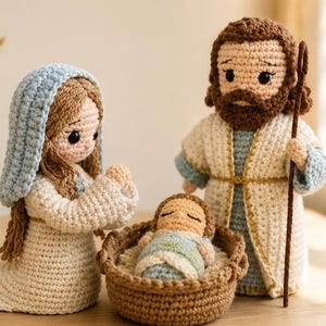 Patrón de Natividad a crochet en PDF, Amigurumi de la Sagrada Familia, Conjunto de María, José y el Niño Jesús (Descarga digital)