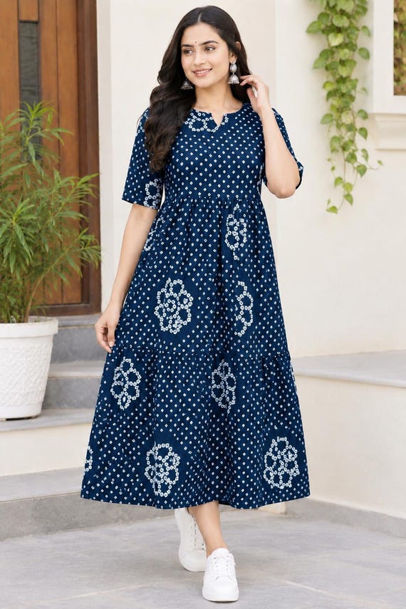 Handblock Printed Party Dress, Boho Maxi Dress for Women, Printed Cotton Dress, Handmade Ethnic Dress, Summer Casual Long Dress
