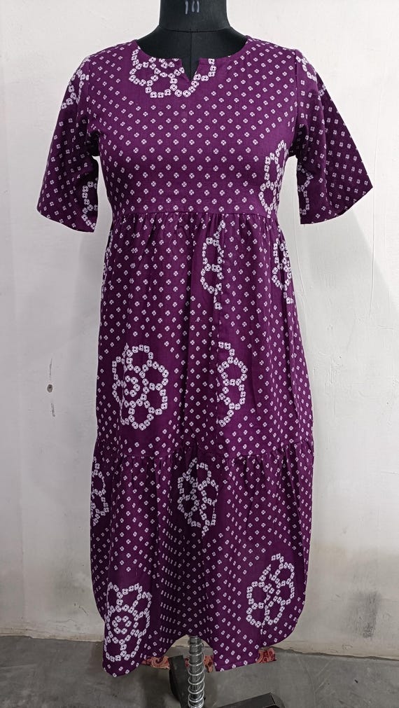 Handblock Purple Cotton Maxi Dress for Women, Indian Printed Gown, Boho Long Dress, Casual Summer Dress | Night Dresses