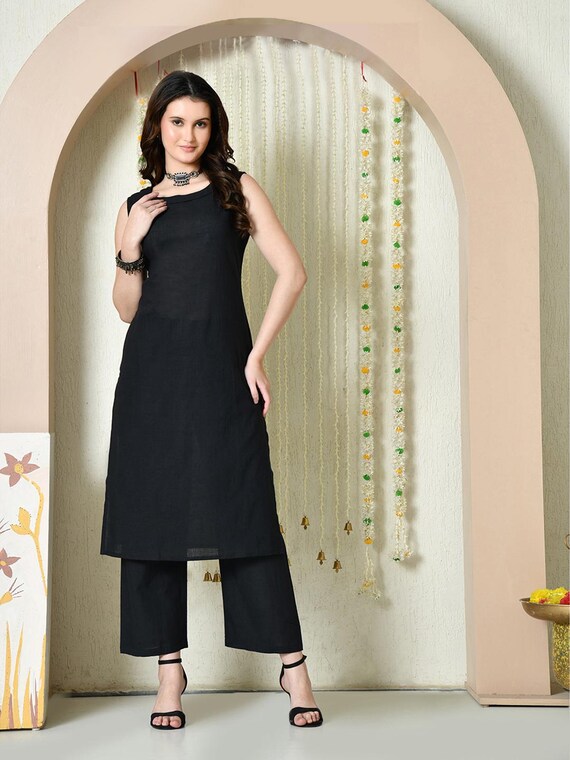 Black Tunic Set for Women, Sleeveless Top and Wide Leg Pants Set, Minimalist Two Piece Outfit, Casual Women’s Co Ord Set, Summer Outfit