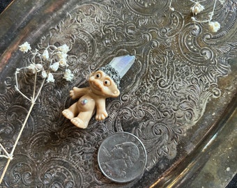 Tiny Dyed Quartz Crystal Troll with Belly Jewel