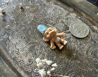 Tiny Dyed Quartz Crystal Troll with Belly Jewel