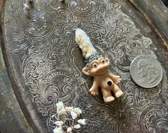 Tiny Spirit Quartz Crystal Troll with Belly Jewel