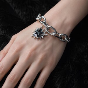 Black Thorn Heart Chain Bracelet, Gothic Punk Jewelry, Spiked Heart Charm Bracelet, Dark Romantic Gift, Alternative Statement Bracelet