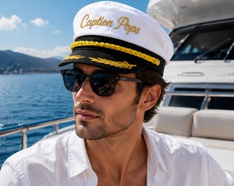 Personalised Captain Hat With Name, Custom Embroidered Sailor Cap, Yacht Party, Boat Party, Hen Do, Stag Do, Groomsman Cruise Wedding Gift