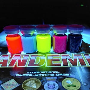 Glowing Pandemic Vials Set of 5 | Fluorescent Biohazard Board Game Tokens | Unofficial