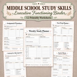 Middle School Study Skills & Executive Functioning Worksheets | Student Organization, Time Management and Test Prep Binder