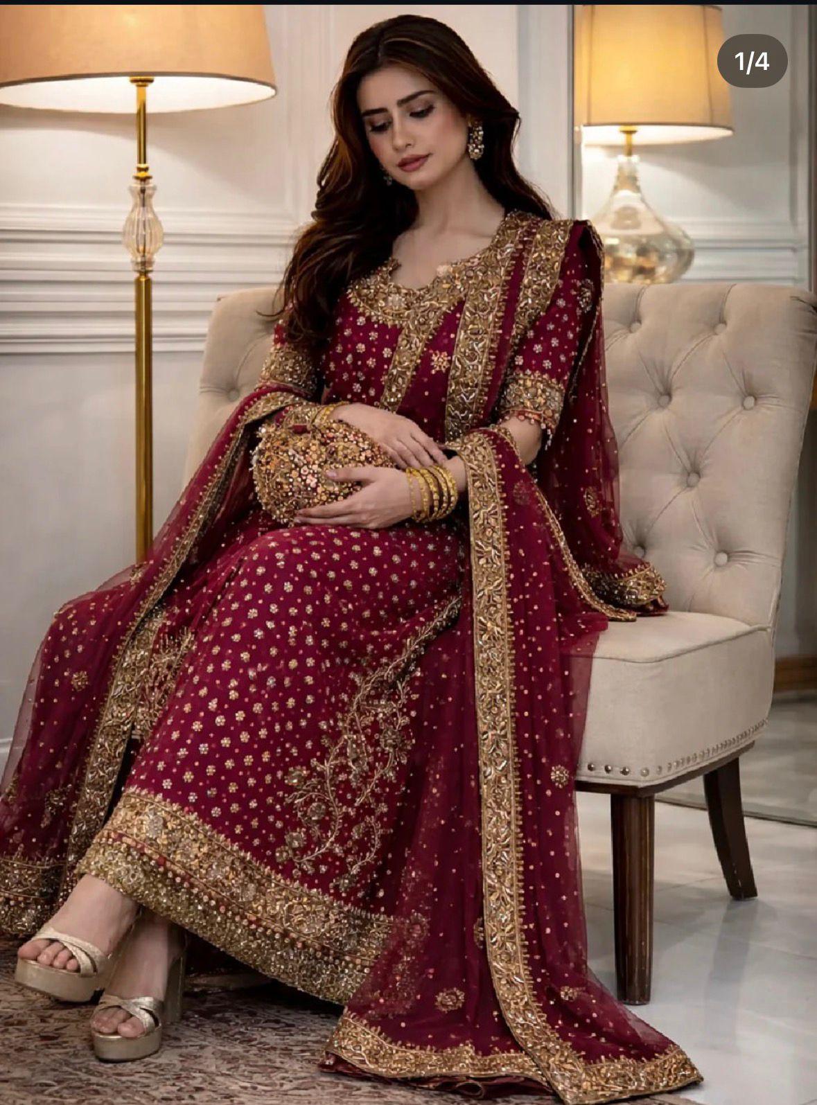 maroon and gold traditional dresses Indian Dress SID-JENA