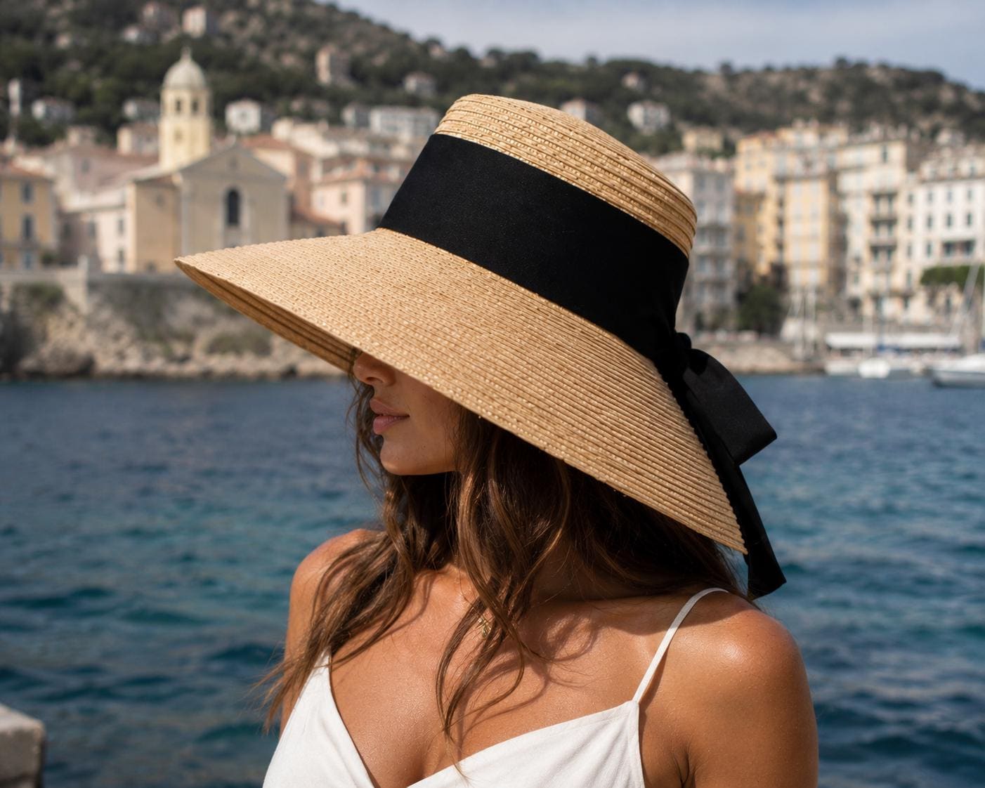 Wide Brim Straw Sun Hat for Women, French Riviera Hat, Luxury Boater Hat, Raffia Beach Hat, Elegant Summer Hat, UV Sun Protection