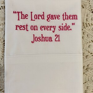 100% Cotton Pillowcase with embroidery. Your choice of thread color on white or cream case.