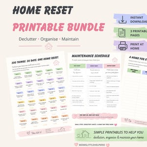 Home Reset Printable Bundle | 30 Day Declutter Challenge | Home Maintenance Checklist | Decluttering Planner