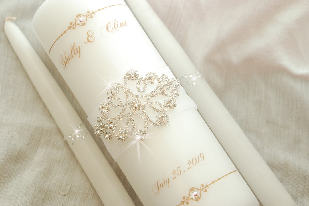 Personalized Unity Candle Bling Set With Crystal Rhinestone Appliqué