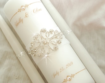 Personalized Unity Candle bling set with crystal rhinestone appliqué, wedding candle, weddings, wedding decorations