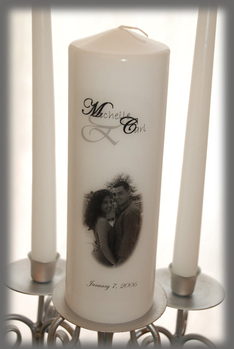 Personalized Unity Candle Set With Your Picture I Wedding Candles I Wedding Decorations I Custom Unity Candle image 1