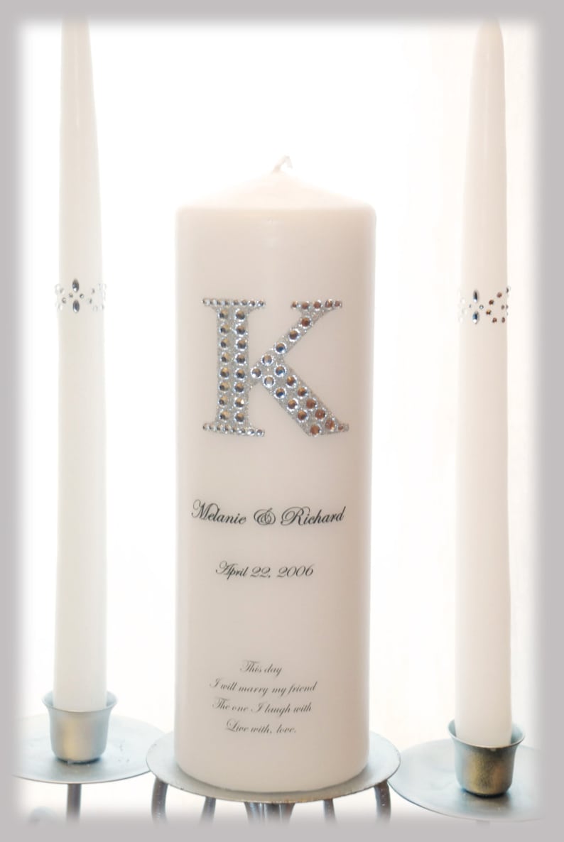 BLING Personalized Unity Candle Set with Monogram I Wedding Ceremony Candles I Weddings I Wedding decorations image 1