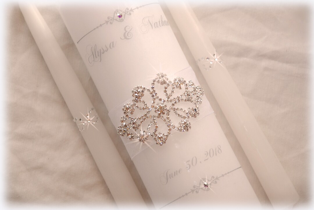 Personalized Unity Candle Bling Set With Crystal Rhinestone Appliqué