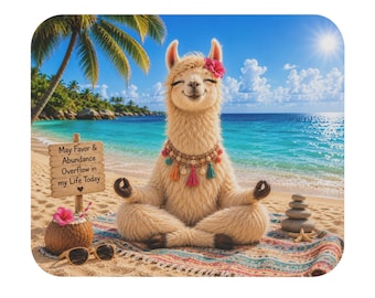 Meditating Llama Beach Mouse Pad, Funny Yoga Desk Mat