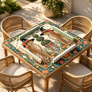 Halloween Leopard Mahjong Mat, Gothic Chinoiserie Game Mat, Witch Cheetah American Mahjong Table Cover, Spooky Fall Mahjong Gift