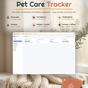 Pet Care Tracker App - Vet History, Medication Reminders, Feeding Schedule, No Account