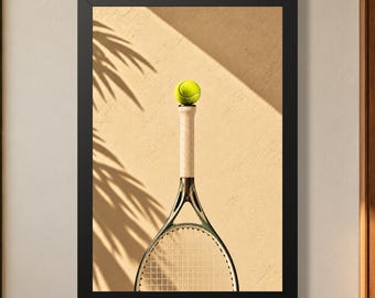 Racket Balance Cream Tennis Wall Art | Framed or Unframed Poster | 001 Tennis Edition