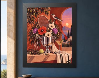 Trophy in Bloom Tennis Wall Art | Framed or Unframed Print | Nidves Editions