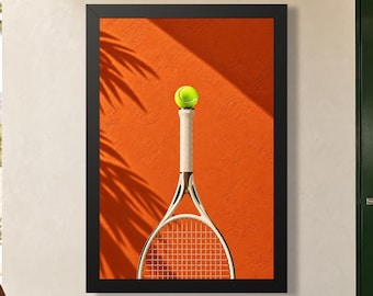 Racket Balance Terracotta Tennis Wall Art | Framed or Unframed Poster | 001 Tennis Edition
