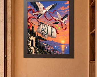 Birds & Handbag Tennis Wall Art | Framed or Unframed Print | Nidves Editions