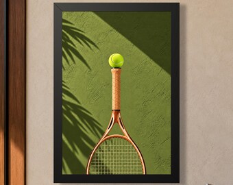 Racket Balance Olive Tennis Wall Art | Framed or Unframed Poster | 001 Tennis Edition