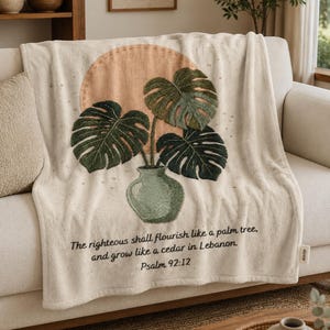 Christlicher Psalm 92,12 | Kuscheldecke | Monstera-Vase | Paare | Bibelvers | Geschenk mit Bibelvers