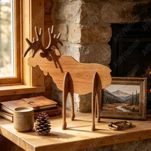 Wooden Moose Table Decor, Interlocking Laser Cut Wood Figurine, Rustic Farmhouse Shelf Ornament, Wildlife Home Decor, Gift For Home Lovers