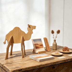 Wooden Camel Table Decor, Interlocking Laser Cut Wood Figurine, Rustic Farmhouse Shelf Ornament, Animal Home Decor, Gift For Home Lovers