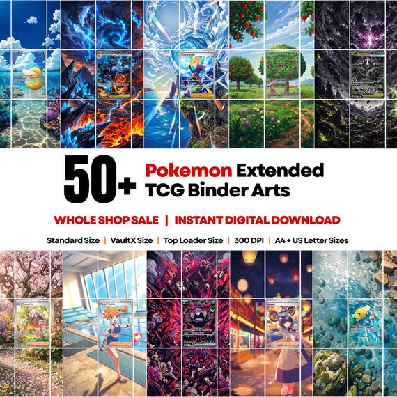 50+ Pokemon Extended Art Binder Pages Bundle | Printable Binder Cover Set | Digital Trading Card Album Art | Pokemon TCG Binder Bundle