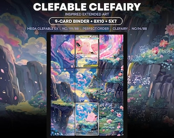 Clefairy and Clefable Extended Binder Art Pokémon Display Connected Cards (Digital Download + Printable) | 9 Pocket Binder Art