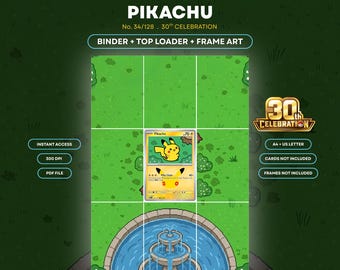 Pikachu 34/128 30th Celebration 12/30 Extended Binder Art Bundle | Pokemon TCG Digital Download | 9-Pocket Binder Art | TCG Binder Insert
