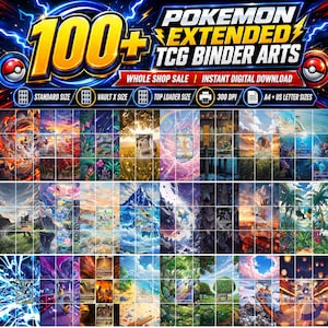 Pacote com mais de 100 páginas de arte expandida de Pokémon para fichário | Conjunto de capas de fichário imprimíveis | Arte digital para álbum de cartas colecionáveis | Pacote de fichário de Pokémon TCG
