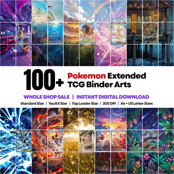 100+ Pokemon Extended Art Binder Pages Bundle | Printable Binder Cover Set | Digital Trading Card Album Art | Pokemon TCG Binder Bundle