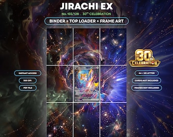 Jirachi ex 155/128 | 30th Celebration | Extended Binder Art Bundle | | 9 Pocket Binder & Frame Display | Printable Card Art Poster Gift