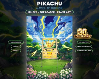 Pikachu 37/128 | 30th Celebration 15/30 | Extended Binder Art Bundle | 9 Pocket Binder | Printable Trading Card Insert | Pokemon TCG Divider