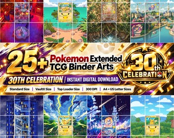25+ 30th Celebration Pokemon Extended Art Binder Pages Bundle | Digital Trading Card Album Art | Pokemon TCG Binder | Gift for Collectors