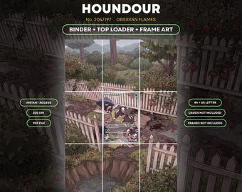 Houndour 204/197 Inspired Extended Art | Obsidian Flames Collector Bundle | Pokemon Wall Art Print | 9 Pocket Binder Page |  Pokemon TCG Art