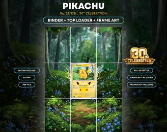 Pikachu 23/128  30th Celebration 01/30 | Extended Binder Art Bundle | 9 Pocket Binder | Printable Trading Card Insert | Pokemon TCG Divider
