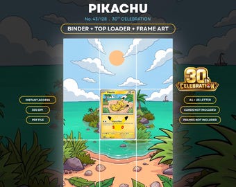 Pikachu 43/128|  30th Celebration 21/30 | | 9 Pocket Binder | Printable Trading Card Insert | Pokemon TCG Divider | Gift for Collectors
