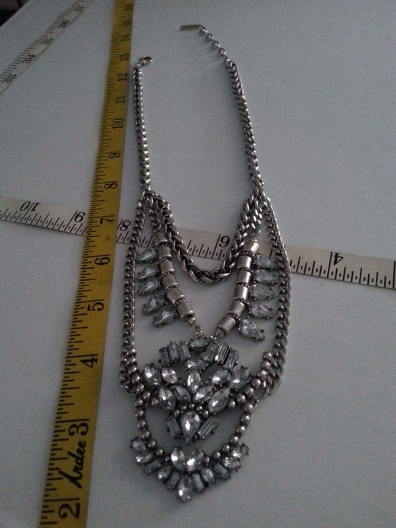 Signed Statement Necklace Silvertone Chains Clear… - image 5