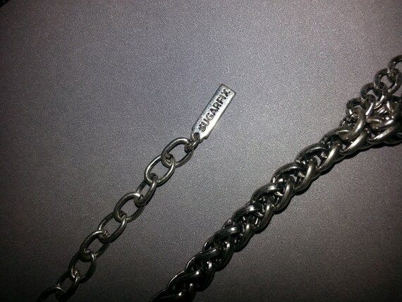 Signed Statement Necklace Silvertone Chains Clear… - image 4