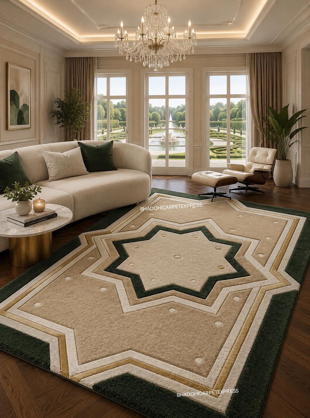Star Area Rug Geometric Star Area Rug, Modern Green and Beige Living Room Carpet ...